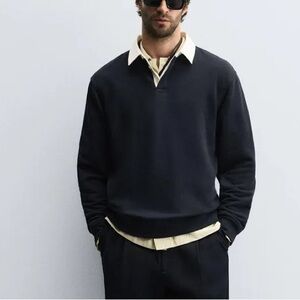 Zara Men's Contrast Collar Polo Sweatshirt